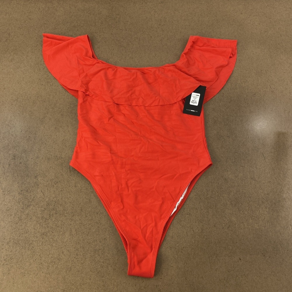Fashion Nova Women's Plus Size 1X Red Flounce With It One Piece Swimsuit NWT